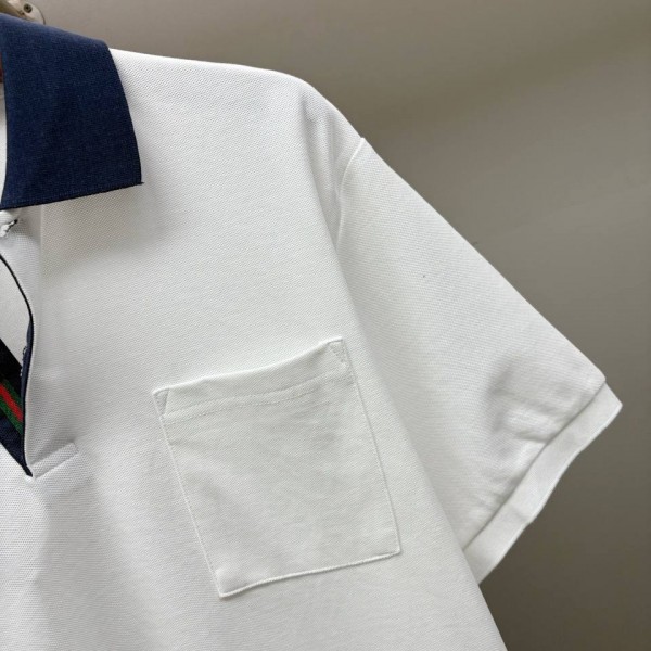 GUCCI COLLARED AND POCKETED WHİTE T-SHIRT 3