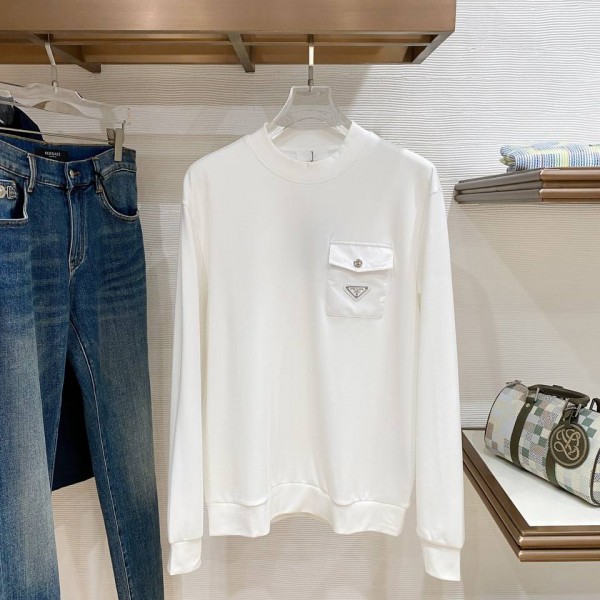 Prada White Sweatshirt with Chest Pocket