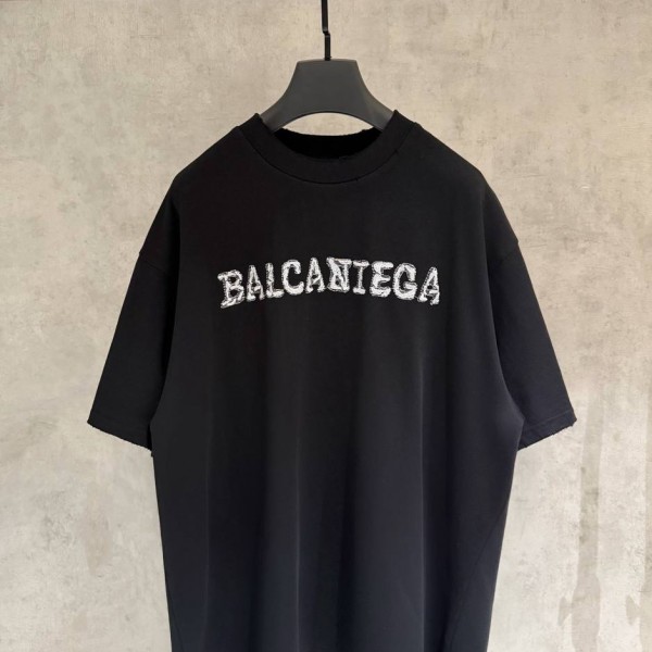 BALENCIAGA BLACK, WITH BLACK WRITING ON IT.