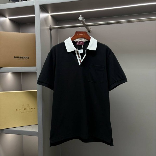 GUCCI COLLARED AND POCKETED BLACK T-SHIRT